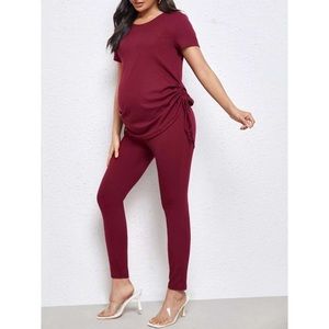 Cassini Maternity Drawstring Ruched Tee & Leggings Set